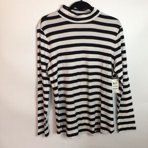 NWT Charter Club Black and White Striped Pima Cotton Mock Turtleneck Size XL